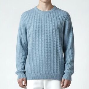 Men’s Vintage Silk Cable knit Sweater Size L Blue Lightweight Crewneck Soft